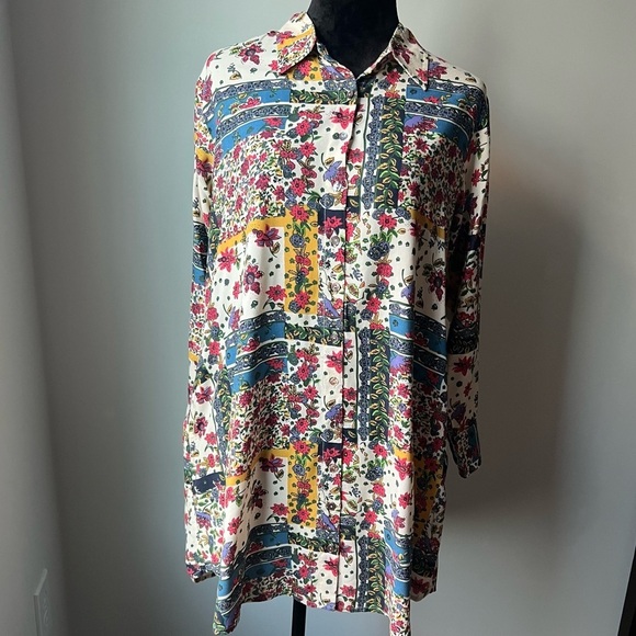 NATURAL LIFE Dresses & Skirts - NATURAL LIFE Colorful Floral Button Down Shirt Dress